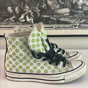 Converse Kids High-Top Sneakers with Green Smiley Faces